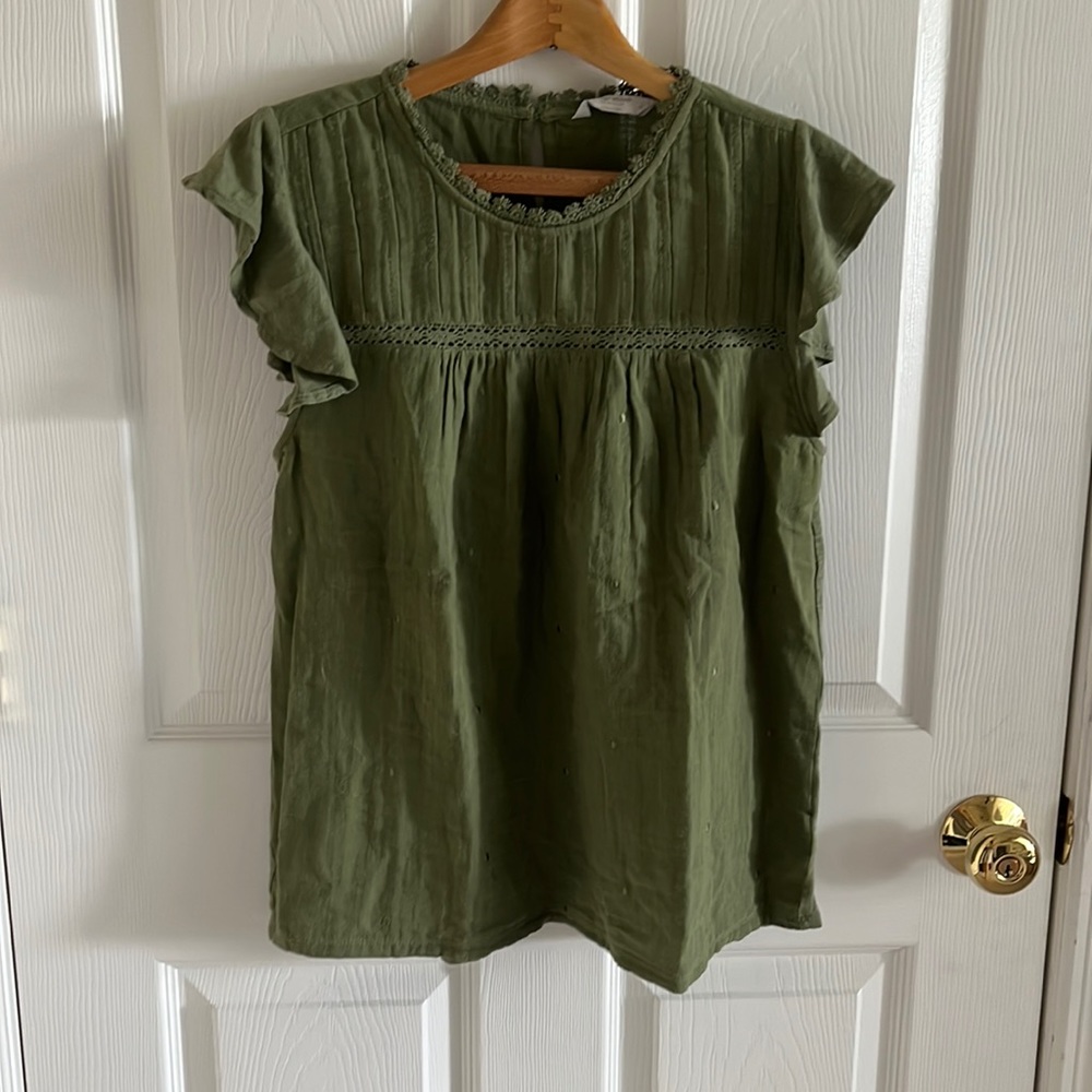 Lucky Brand Los Angles Green Short Sleeve Bohemian Blouse Size Medium